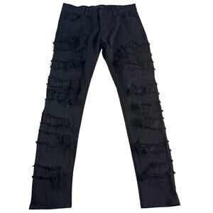 KDNK Black Distressed Skinny Jeans Mens 34 Stretch Ripped Lined Grunge